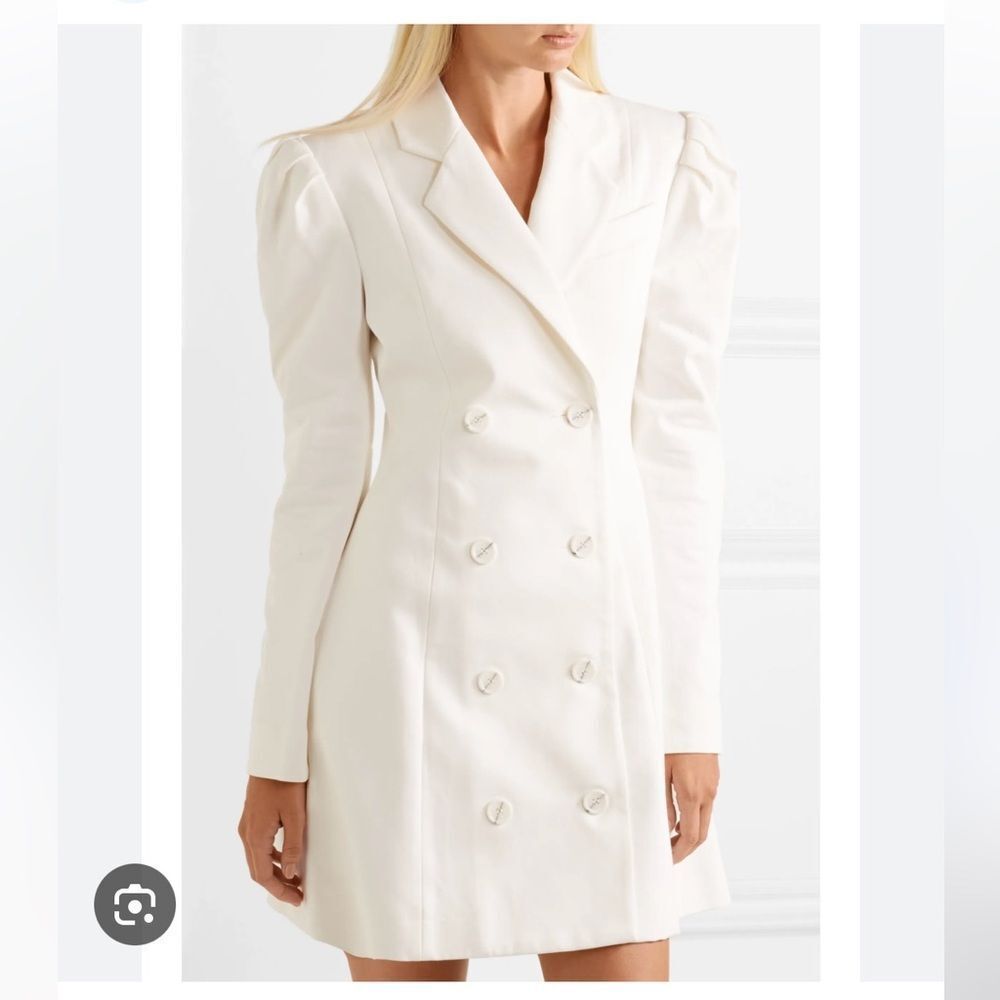 Maggie Marilyn White Leap Of Faith Pockets Button Closure Blazer Dress Modern